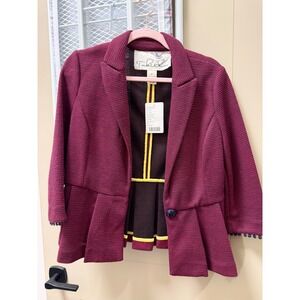 NWT Tabitha Anthropologie Womens Peplum Blazer Jacket Burgundy Navy Size M READ